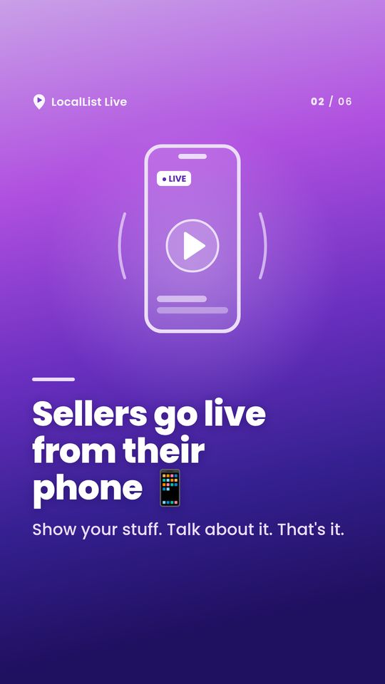 Phone screen showing a seller going live